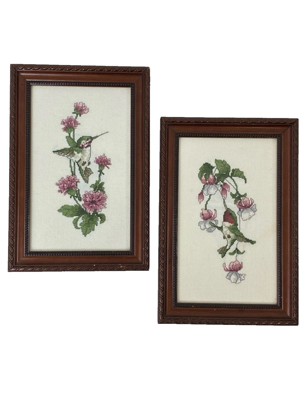 Vintage 90s Hummingbird Framed Cross Stitch Art